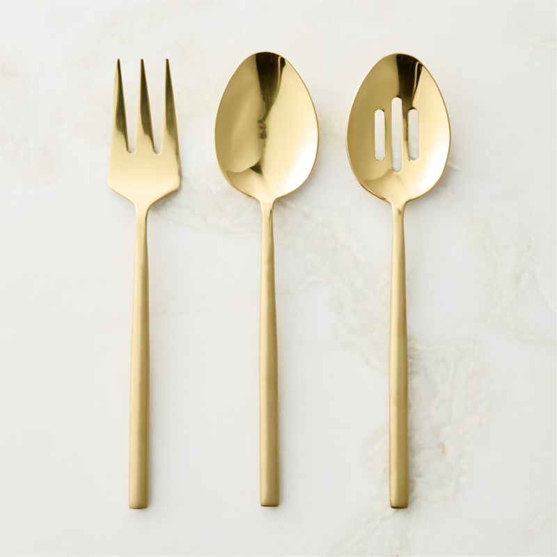 View Rush 3-Piece Brushed Gold Serving Utensil Set details