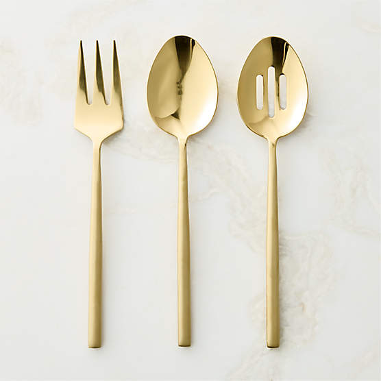 Rush 3-Piece Brushed Gold Serving Utensil Set