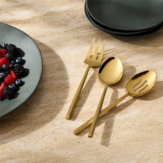 Rush 3-Piece Brushed Gold Serving Utensil Set
