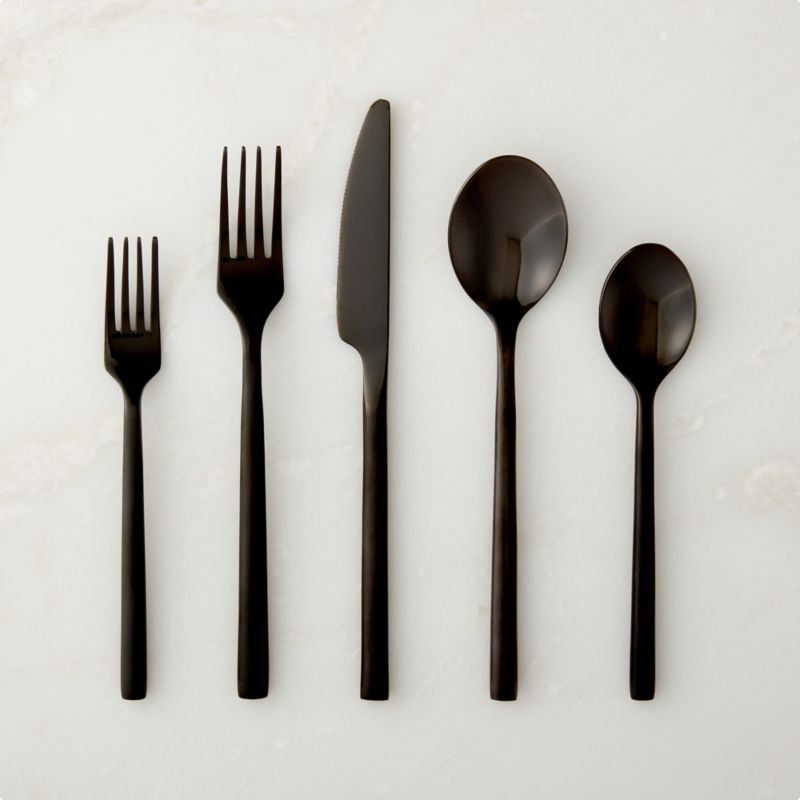 View Rush 20-Piece Brushed Black Flatware Set details