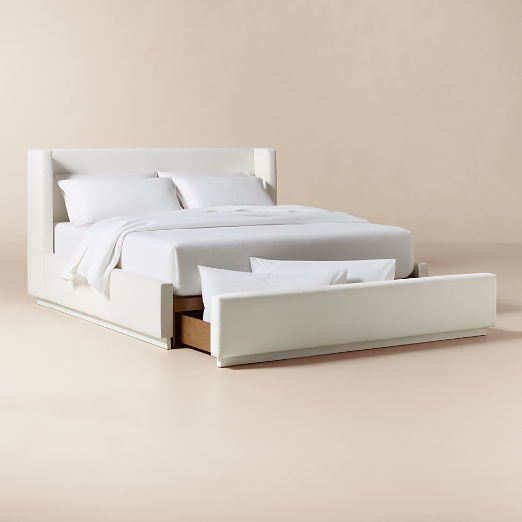 Russell Ivory Performance Chenille Upholstered Queen Storage Bed