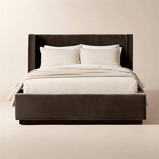 Russell Mink Faux Mohair Upholstered Queen Storage Bed