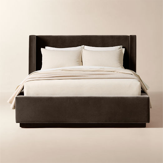 Russell Mink Faux Mohair Upholstered Queen Storage Bed