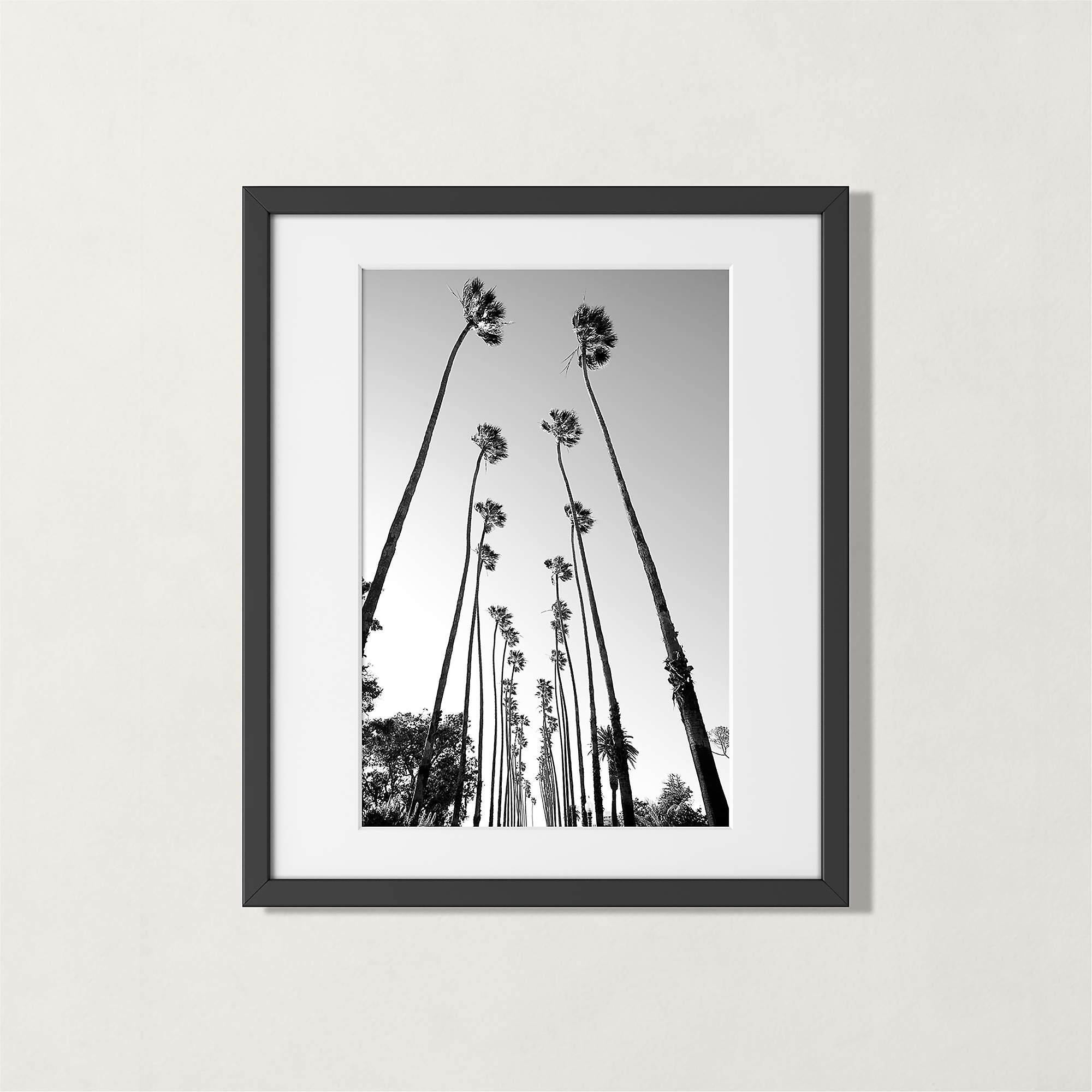 'Palm Trees Road' Black & White Art Print in Black Frame 21.5"x25.5