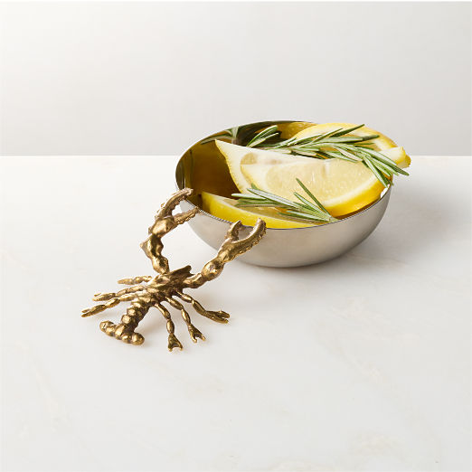 Stainless Steel and Brass Lobster Snack Bowl