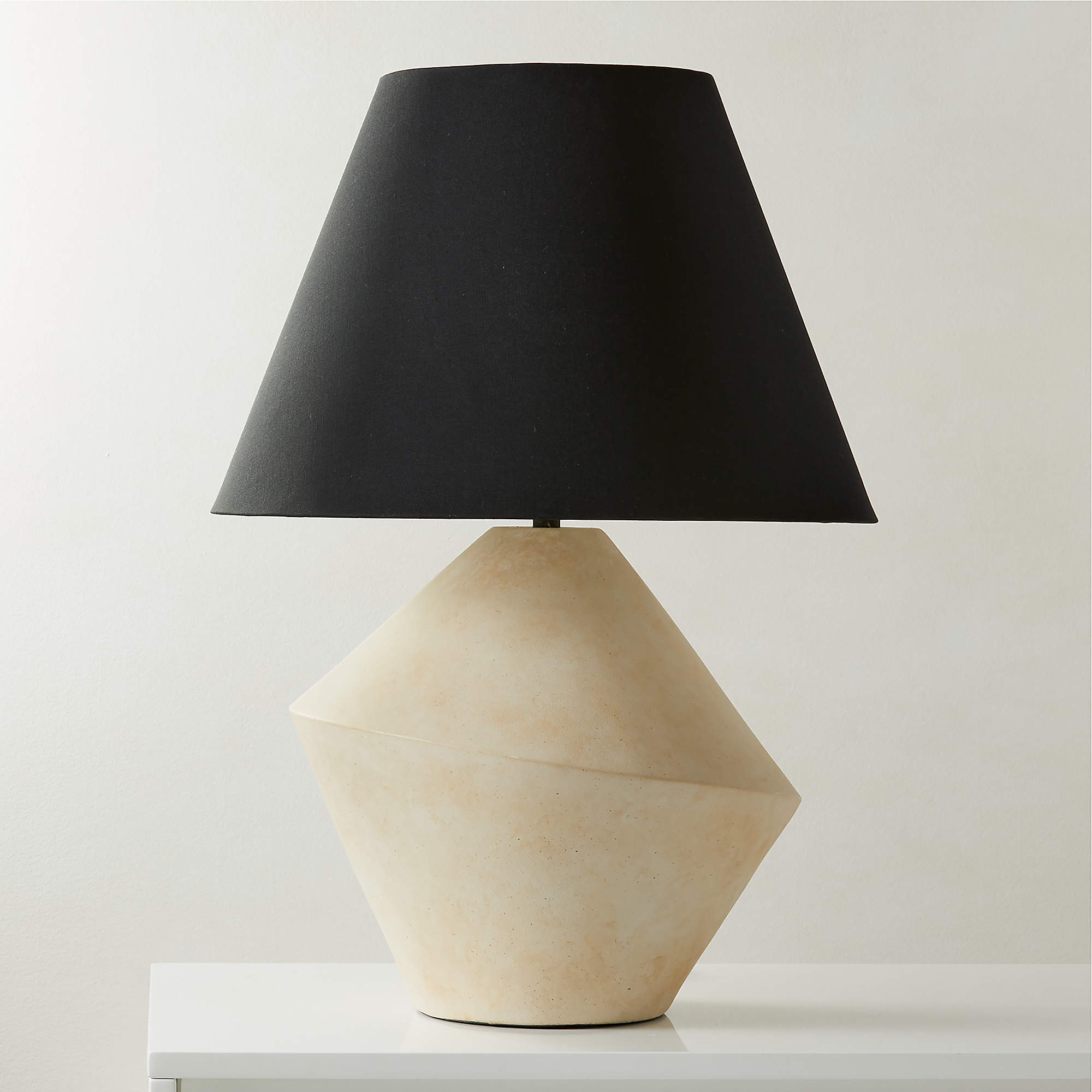 Sabia Modern White Ceramic Table Lamp with Black Shade + Reviews | CB2
