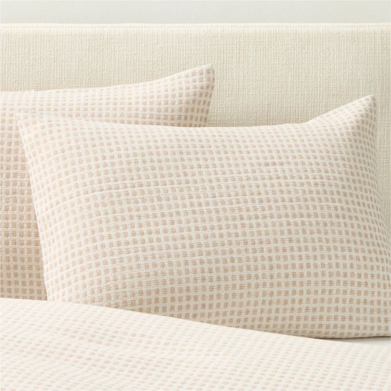 Sadira Organic Cotton Jacquard White with Taupe Standard Pillow Shams Set of 2 - image 0 of 6