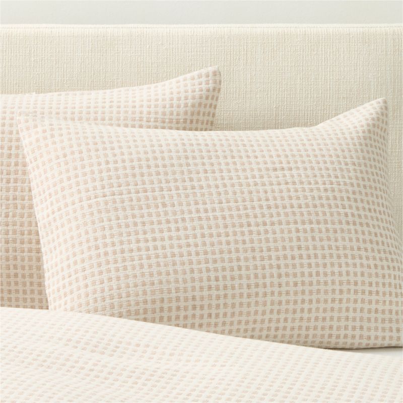 View Sadira Organic Cotton Jacquard White with Taupe Standard Pillow Shams Set of 2 details