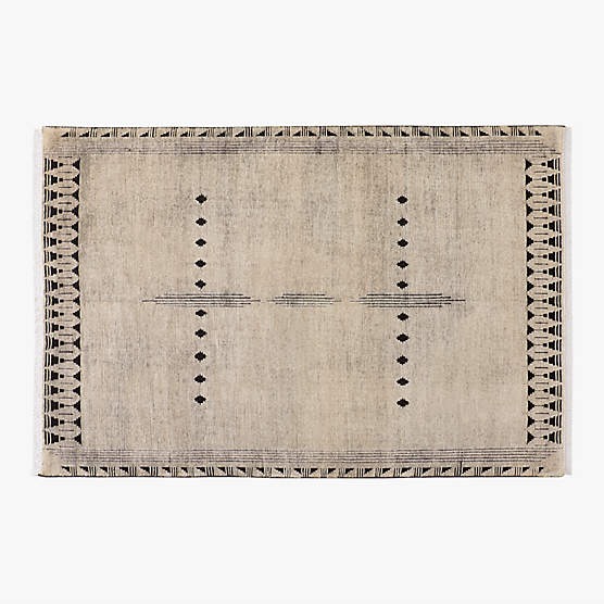 Saffioti Hand-Knotted Warm White New Zealand Wool Area Rug 6'x9'