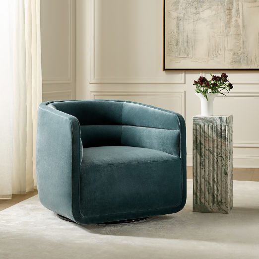 Sai Teal Performance Velvet Swivel Chair