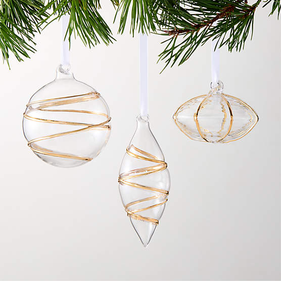 Salaria 24K Gold and Glass Christmas Ornament Set of 3