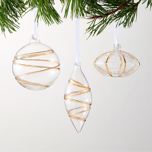 Salaria Gold and Glass Round Christmas Tree Ornaments Set of 2