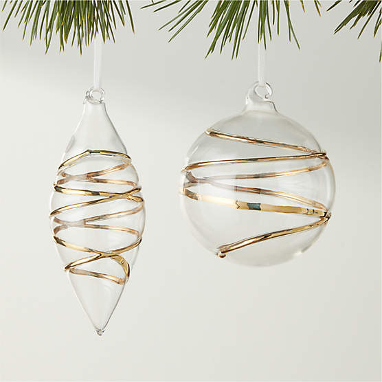 Salaria Gold and Glass Round Christmas Tree Ornaments Set of 2