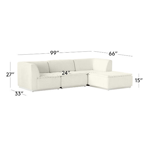 Salon 4-Piece L-Shaped Ivory White Chenille Sectional Sofa