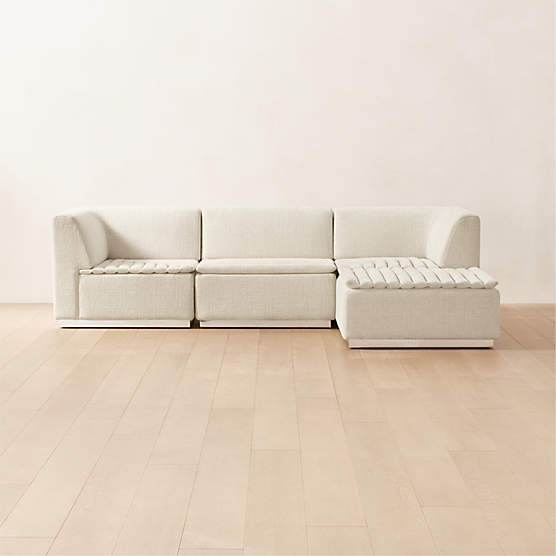 Salon 4-Piece L-Shaped Ivory White Chenille Sectional Sofa