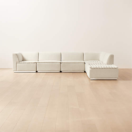 Salon 6-Piece L-Shaped Ivory White Chenille Sectional Sofa