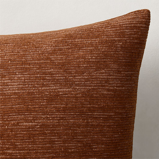Samir Light Brown Embroidered Organic Cotton Throw Pillow with Feather-Down Insert 18"x18"