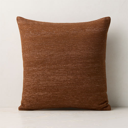 Samir Light Brown Embroidered Organic Cotton Throw Pillow with Feather-Down Insert 18"x18"