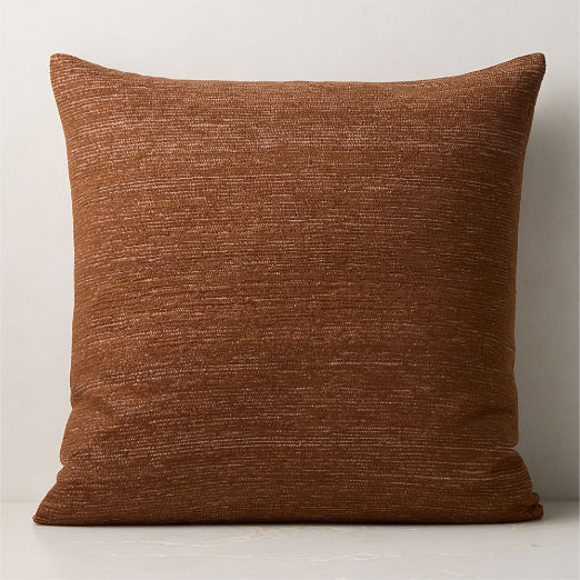 Samir Light Brown Embroidered Organic Cotton Throw Pillow with Feather-Down Insert 23"x23"