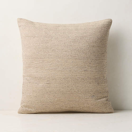 Samir Light Taupe Embroidered Organic Cotton Throw Pillow with Down-Alternative Insert 18"x18"