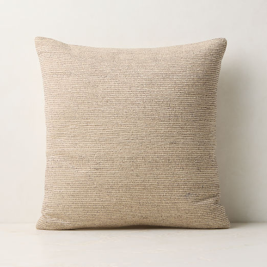 Samir Light Taupe Embroidered Organic Cotton Throw Pillow 18"x18"