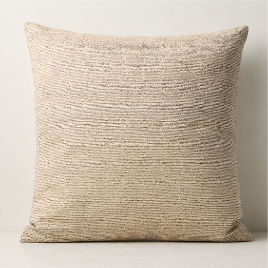 Samir Light Taupe Embroidered Organic Cotton Throw Pillow with Feather-Down Insert 23"x23"