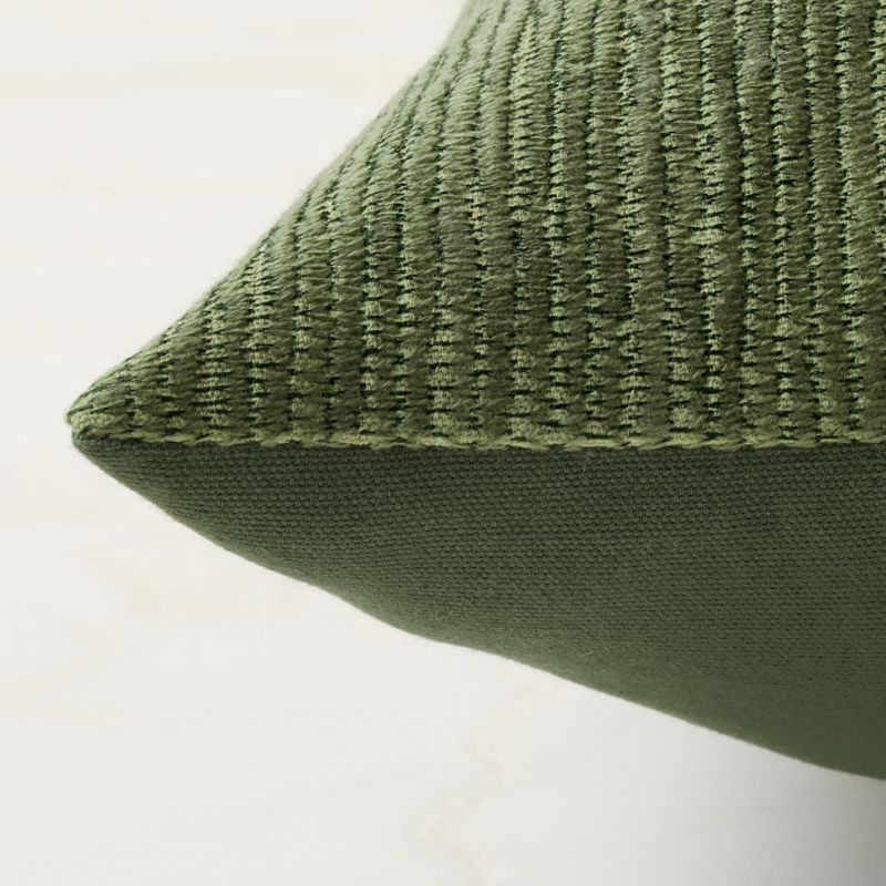 Samir Olive Green Embroidered Organic Cotton Throw Pillow with Feather-Down Insert 23"x23" - image 3 of 5