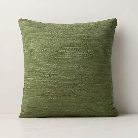 Samir Olive Green Embroidered Organic Cotton Throw Pillow with Down-Alternative Insert 18"x18"