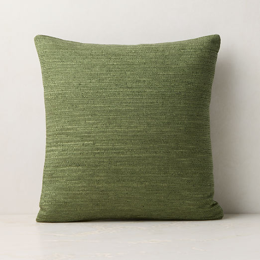 Samir Olive Green Embroidered Organic Cotton Throw Pillow with Feather-Down Insert 18"x18"