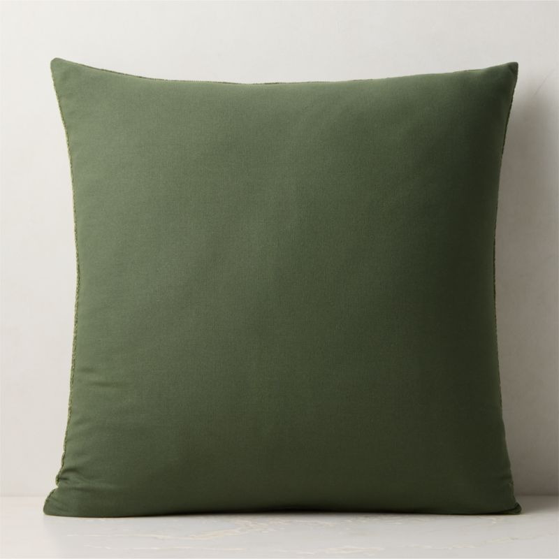 Samir Olive Green Embroidered Organic Cotton Throw Pillow with Feather-Down Insert 23"x23" - image 2 of 5