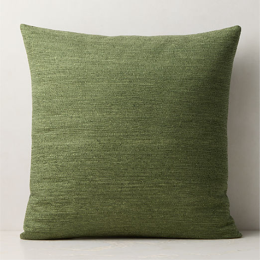 Samir Olive Green Embroidered Organic Cotton Throw Pillow with Feather-Down Insert 23"x23"