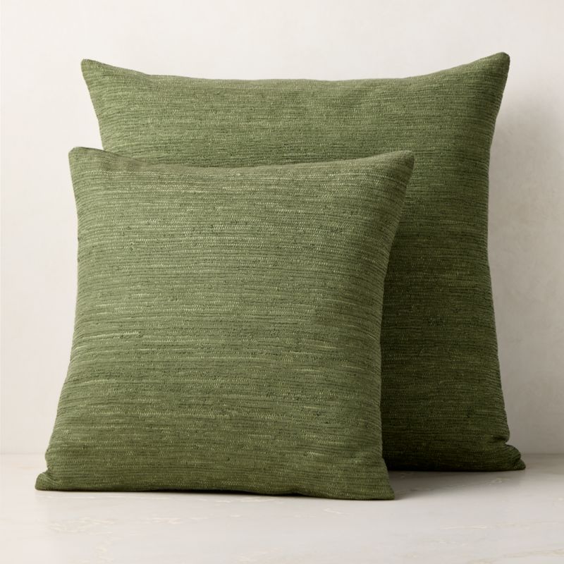 Samir Olive Green Embroidered Organic Cotton Throw Pillow with Feather-Down Insert 23"x23" - image 4 of 5