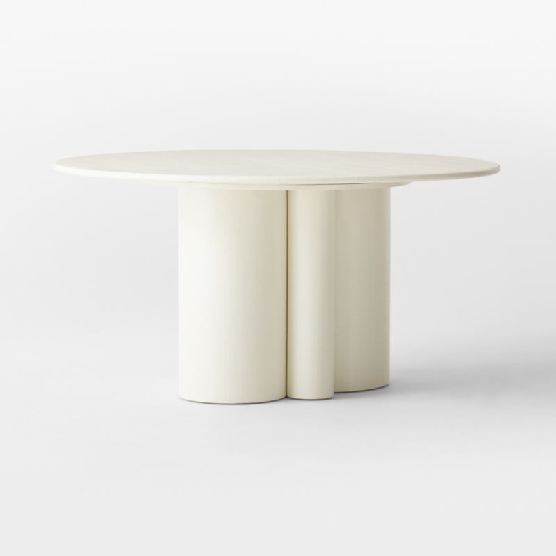 Sannois Round Lacquered Linen White Dining Table - image 4 of 9