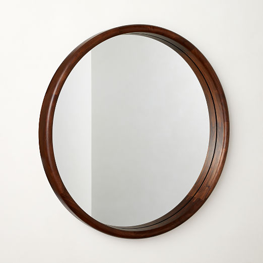 Saone Acacia Wood Round Wall Mirror 36"