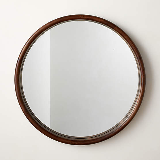 Saone Acacia Wood Round Wall Mirror 36"