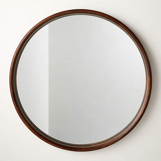 Saone Acacia Wood Round Wall Mirror 48"