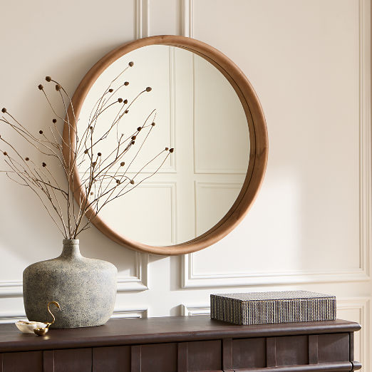 Saone Ash Wood Round Wall Mirror 36"