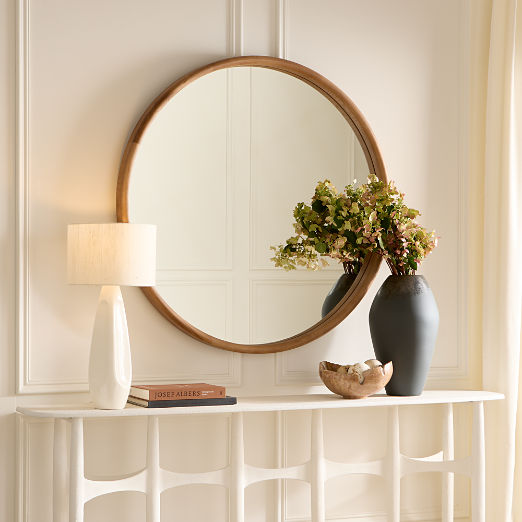 Saone Ash Wood Round Wall Mirror 48"
