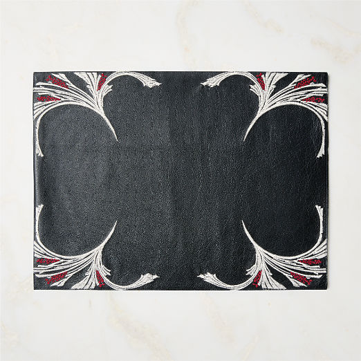 Saphra Black and Red Leather Embroidered Rectangle Placemat