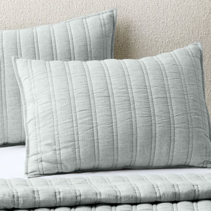 Viewing product image Saunder Heathered Sage Green EUROPEAN FLAX™-Certified Linen Standard Pillow Shams Set of 2 - image 1 of 6