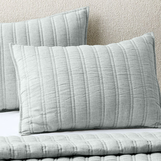 Saunder Heathered Sage Green European Linen Standard Pillow Shams Set of 2