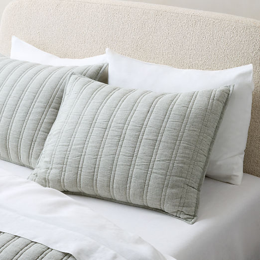 Saunder Heathered Sage Green EUROPEAN FLAX™-Certified Linen Pillow Shams Set of 2