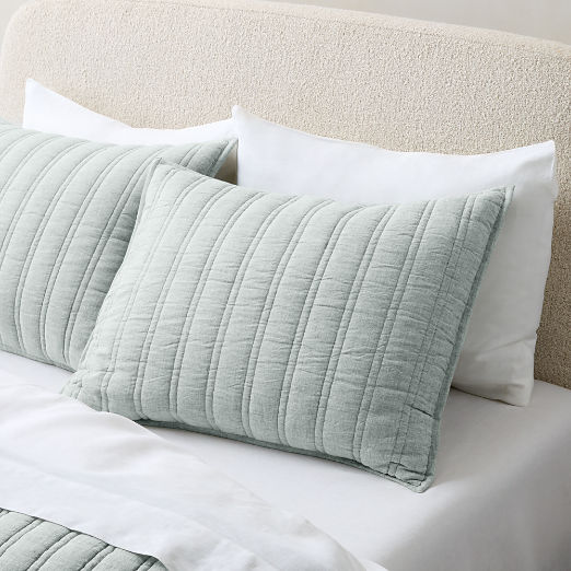 Saunder Heathered Sage Green EUROPEAN FLAX™-Certified Linen Pillow Shams Set of 2