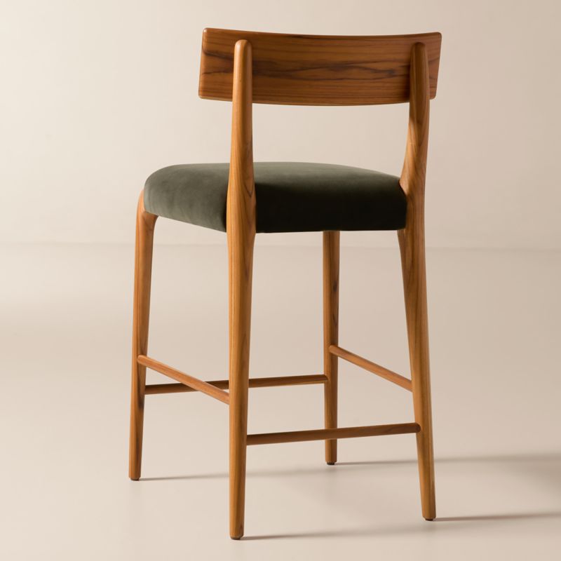 Savanna Teak Wood and Mink Brown Velvet Counter Stool - image 3 of 6