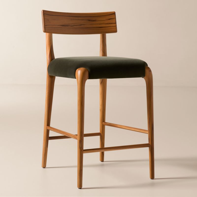 Savanna Teak Wood and Mink Brown Velvet Counter Stool - image 1 of 6