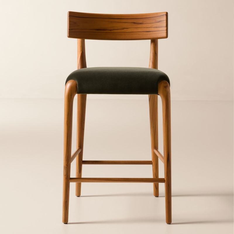 Savanna Teak Wood and Mink Brown Velvet Counter Stool - image 0 of 6