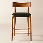 Savanna Teak Wood and Mink Brown Velvet Counter Stool