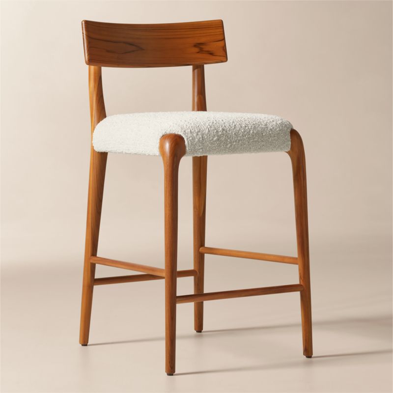 Savanna Teak Wood and Warm White Boucle Counter Stool - image 1 of 5