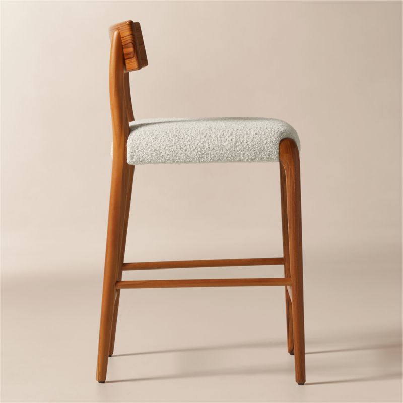 Savanna Teak Wood and Warm White Boucle Counter Stool - image 2 of 5