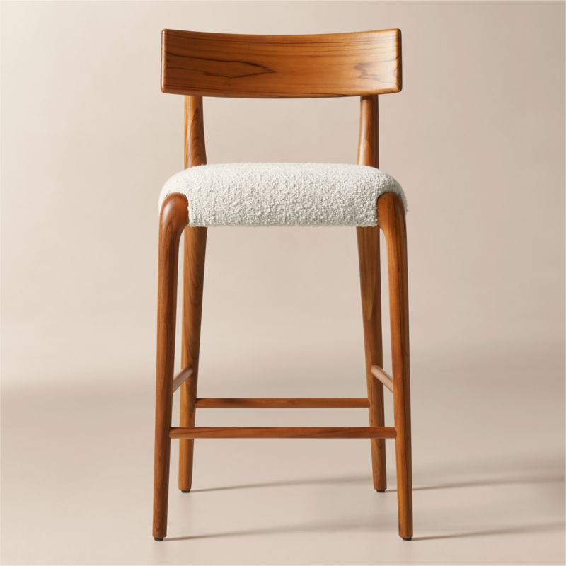 Savanna Teak Wood and Warm White Boucle Counter Stool - image 0 of 5